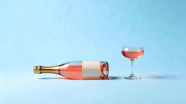 Bottle and glass of pink champagne