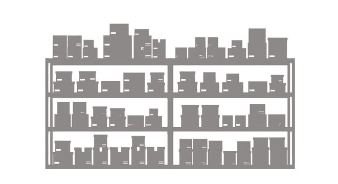 Warehouse shelving units filled with numerous cardboard boxes for storage and logistics purposes