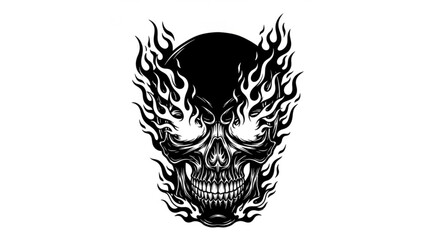 Obraz premium Fiery Skull Illustration with Intense Flames and Dark Aesthetic - A Symbol of Power and Intensity