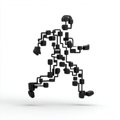 Obraz premium Modern art figure in motion showing walking posture made from black lines and shapes on plain background