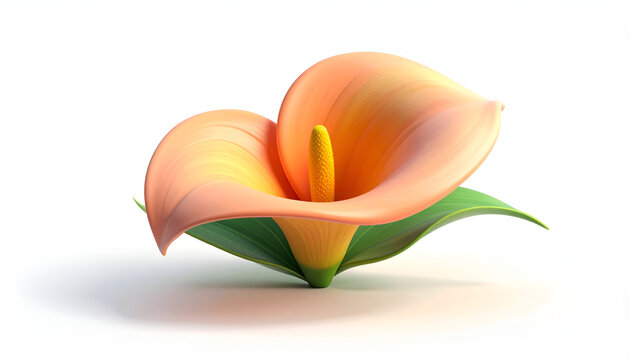 A vibrant, digitally rendered calla lily blooms gracefully against a clean white background, showcasing its elegant form and subtle color gradients.
