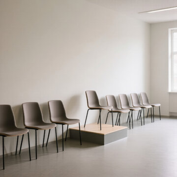 Empty waiting chairs representing delay inactivity and passive participation within political governance systems