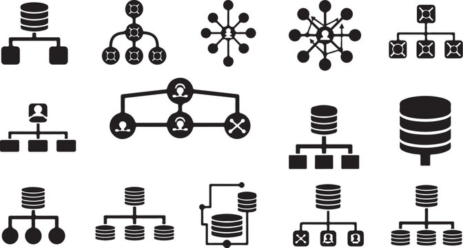 Flowchart and database design elements and symbols