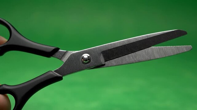 Close up of scissors on green background cutting and crafting concept