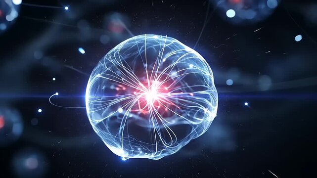 Captivating Microscopic Cells Animated Visualization with Glowing Center and Electrical Field