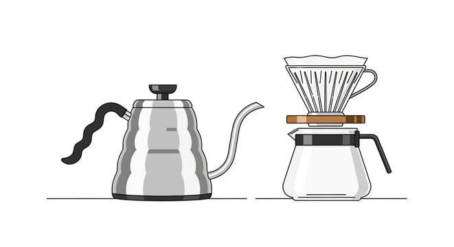 Elegant Stainless Steel Pour Over Coffee Brewing Equipment Set.