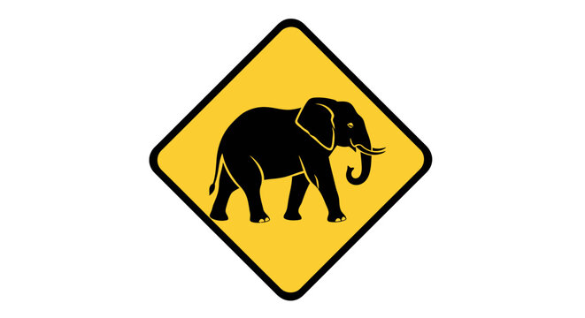 Elephant crossing road sign symbol.