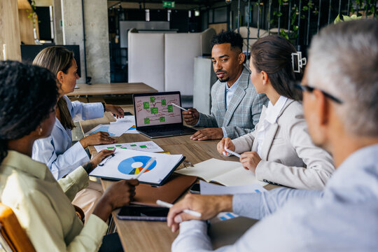 Multifaceted team prepares action plan with timelines and charts