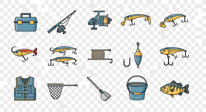 Fishing gear and tackle equipment set.