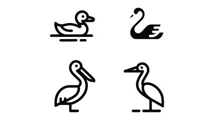 Obraz premium Iconic Bird Illustrations: A collection of simple, stylized illustrations depicting various birds, suitable for digital design or graphic projects. Each illustration shows a different bird.