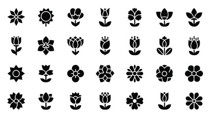 Obraz premium Set of black and white flower icons for design. Decorative floral elements.