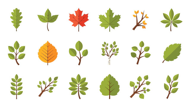 Set of vector autumn leaves flat design icons on white background.