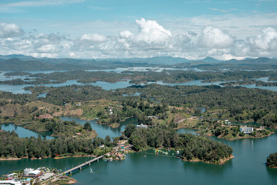 Guatap&eacute; landscape featuring pe&ntilde;ol-guatap&eacute; reservoir islands from above