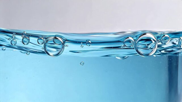 Blue water surface with bubbles