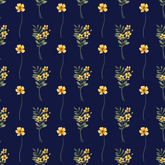 Obraz premium Seamless pattern dark blue with watercolor flowers, repeat floral texture, paper, background hand painting. Perfectly for wrapping paper, wallpaper, fabric and other printing.