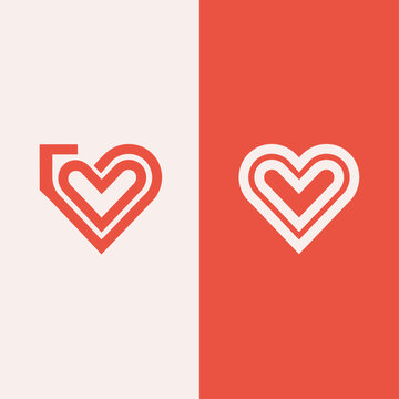 Two heart shaped logos on white and orange backgrounds side by side