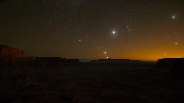 Night desert canyon landscape under starry sky