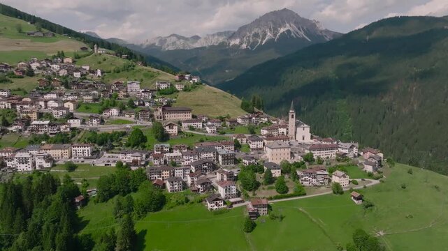 Candide, Padola - Aerial View in Dolomites, Italy - View of Padola, small town in Dolomiti Venete. Province of Belluno.