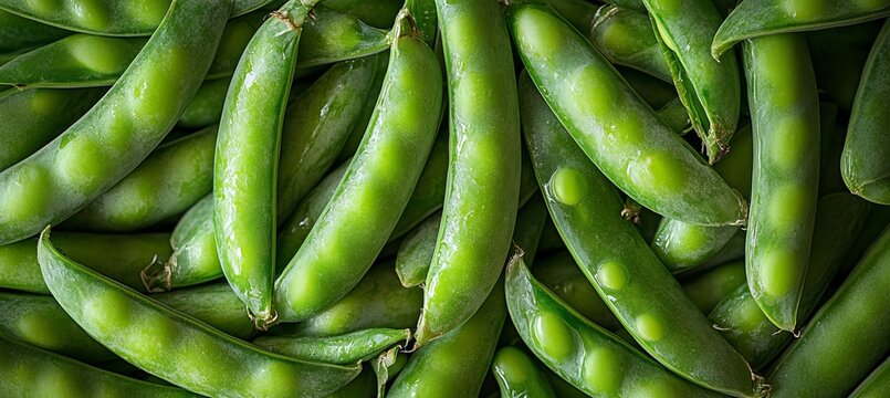 Vibrant Arrangement of Fresh Organic Green Snap Peas with Natural Sheen and Healthy Nutrients
