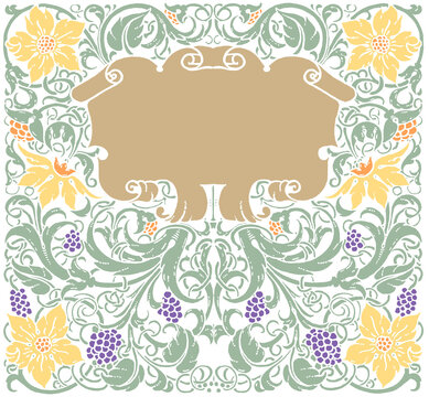 Vintage Art Nouveau Floral Cartouche Frame Ornamental Botanical Label PNG