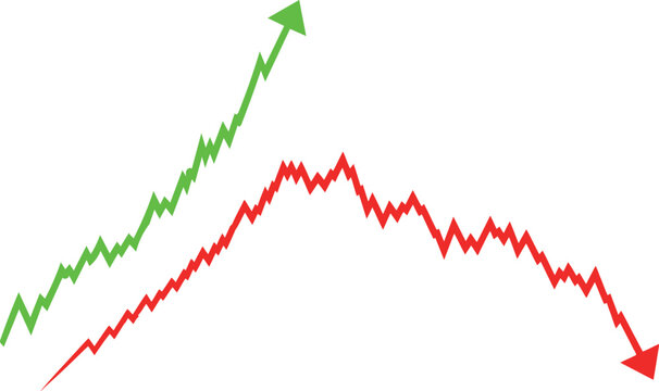 Financial chart comparison contrasting growth and decline trends