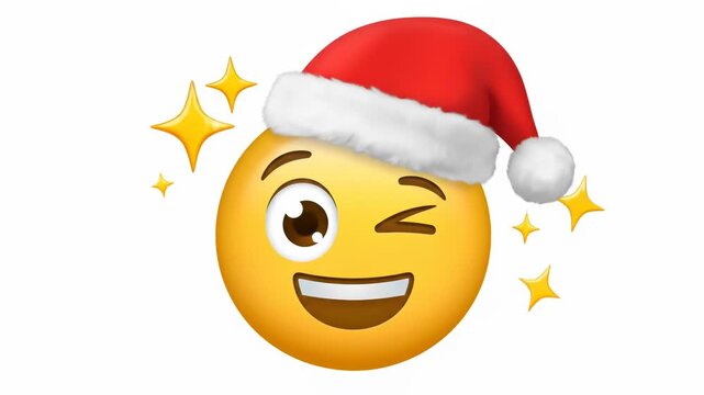 Cheerful holiday emojis wearing Santa hats winking and smiling.