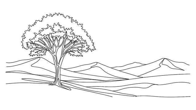 Single Tree Standing Tall in a Vast Landscape.