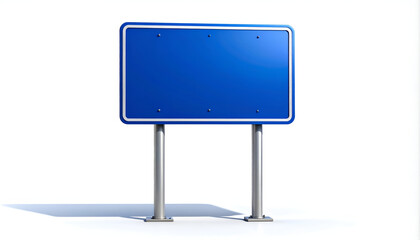Fototapeta premium A blank blue road sign stands prominently against a stark white background, ready to display information or directions for travelers.