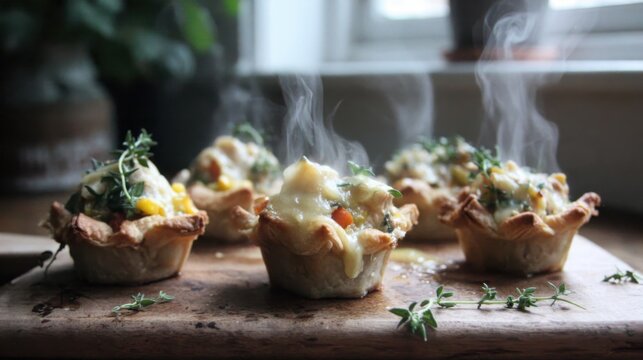Individual Chicken Pot Pies with Flaky Pastry and Steaming Filling