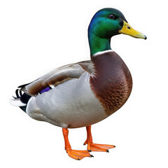 Obraz premium Majestic mallard duck with vibrant green head standing outdoors isolated on transparent background