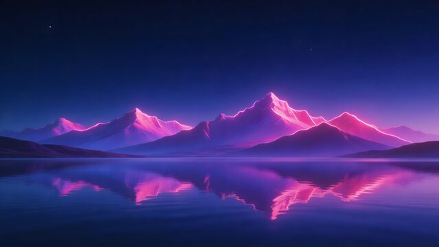 Pink glowing mountains and lake reflection