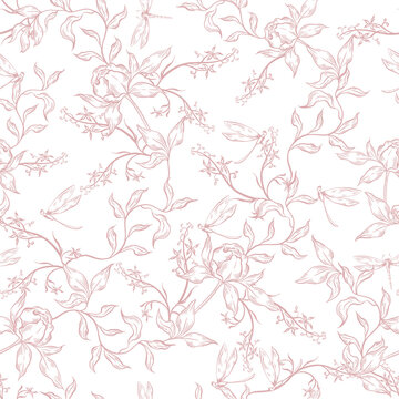 Beautiful wedding seamless pattern with flowers and leaves. Illustration