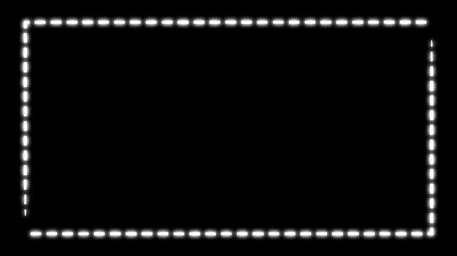 Futuristic Neon Laser Dot Line Frame Rectangle Seamless Loop Animation Bright Glow on Black Background
