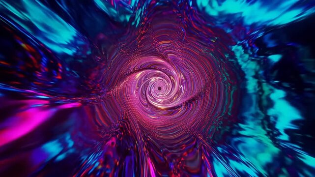Abstract spiral tunnel with colorful light and motion trails