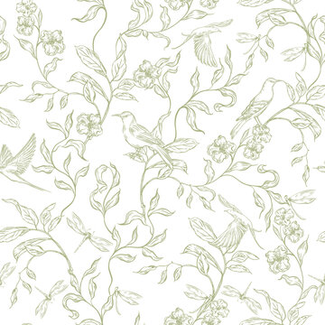Beautiful wedding seamless pattern with flowers and leaves. Illustration