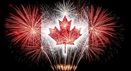 Spectacular canada day fireworks display a patriotic celebration with a maple leaf