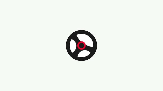 Animation of a car steering wheel turning and returning to its original position. Cartoon concept, green background.