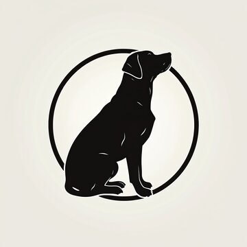 Sitting dog silhouette in circle logo. This simple graphic represents loyalty, companionship, and animal care. Versatile for pet businesses, vets, and adoption agencies.