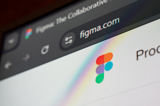 18 April 2026 - Tashkent, Uzbekistan: Close up view of Figma website on digital screen showing logo and interface elements.