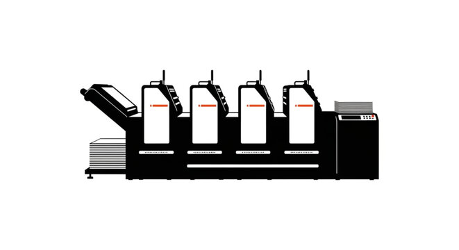 Industrial Offset Printing Press Machine Vector Silhouette