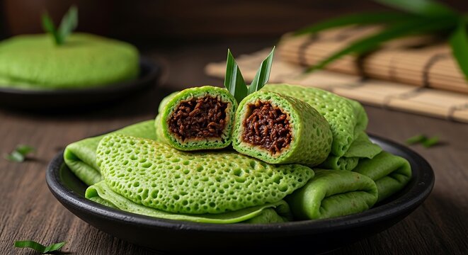 Kembang Goyang Isi Dakak, Kue Tradisional Indonesia di Piring Hitam
