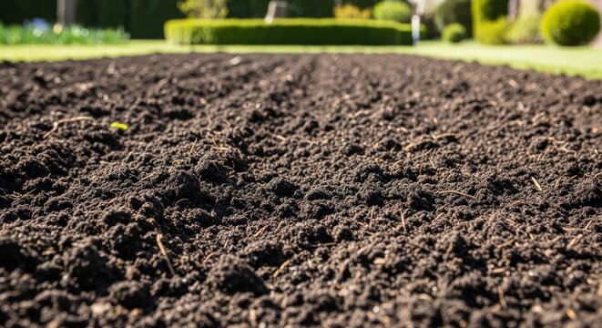Freshly Tilled Dark Garden Soil Bed