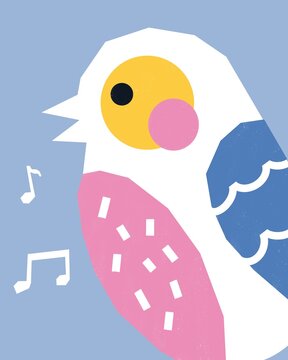 Cute Retro Bird Illustration in Simple Graphic Style