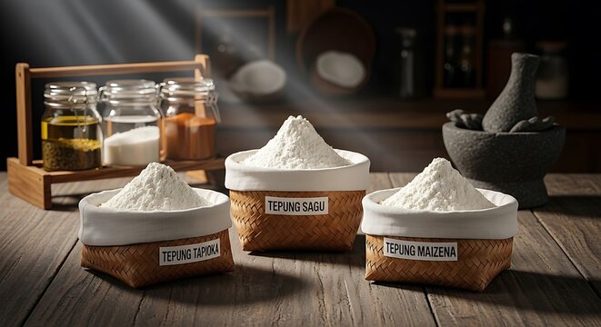 Seblak tepung tapioka, tepung sagu dan tepung maizena untuk bahan masakan khas Indonesia