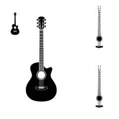 Fototapeta premium Several acoustic guitars are displayed in a simple black and white illustration on a white