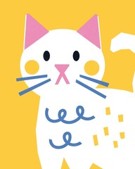 Cute Retro Cat Illustration in Simple Graphic Style