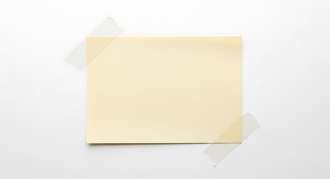Blank yellow sticky note taped to a white surface with copy space