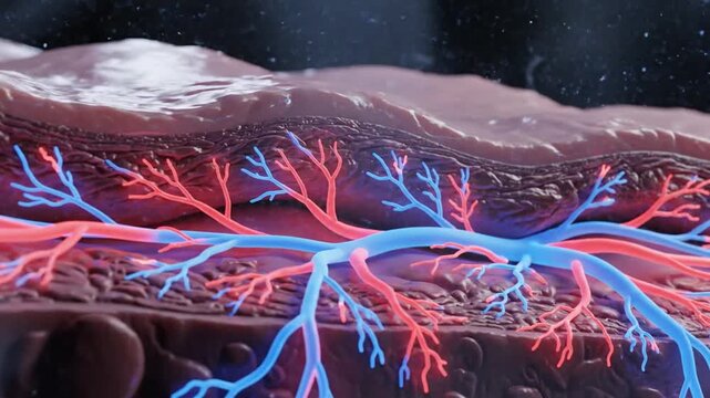 Detailed visualization of neural network structures showcasing intricate brain activity with colorful blood vessel pathways
