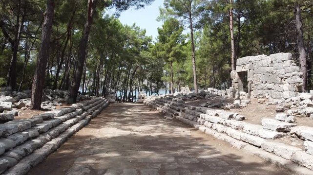 The ancient Greek city of Phaselis, ruins and excavations. Archaeology
