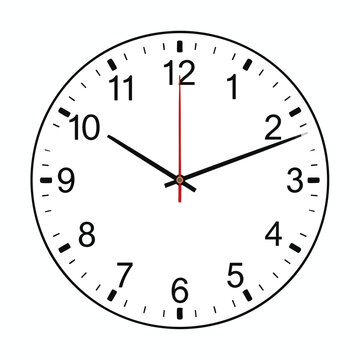 A clock displays time with hour and minute hands on its face